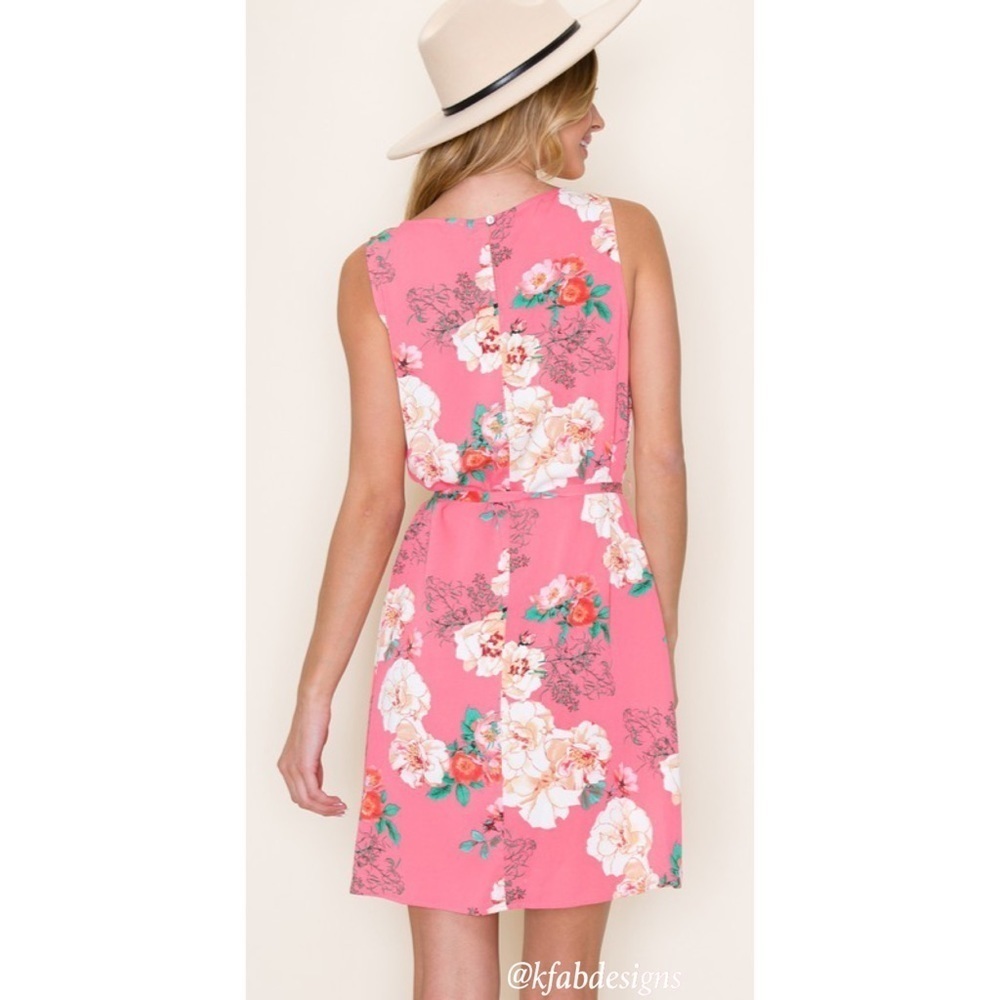 LAST 2! Fully Lined Gorgeous Floral Self Tie Spring Dress - Picture 5 of 6